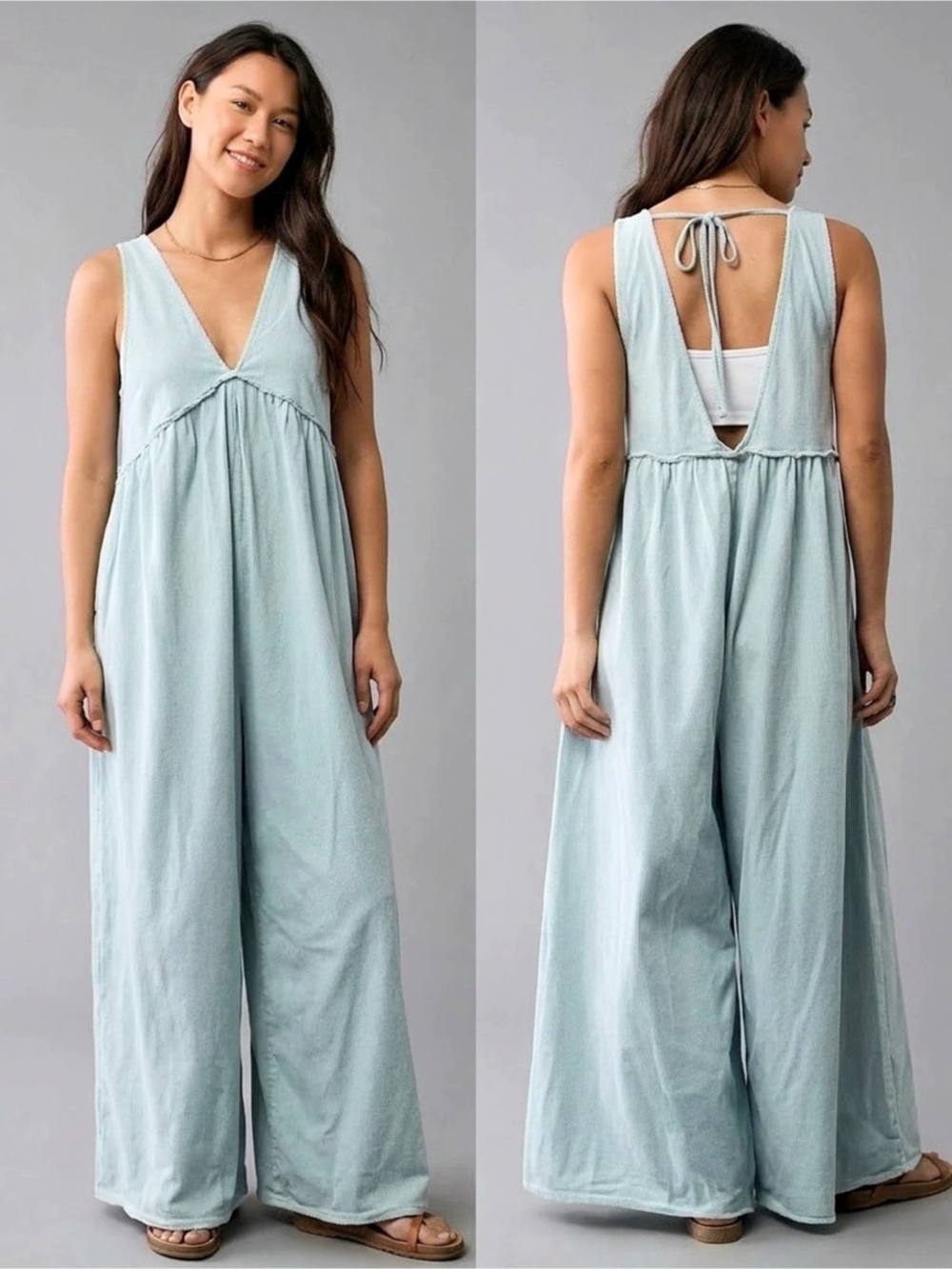 American Eagle Wide Leg Jumpsuit in Blue Like New